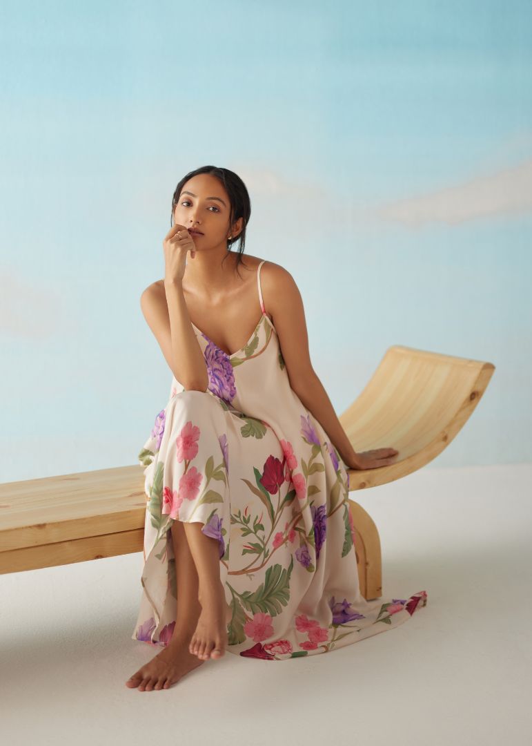 Elegant Floral Dream Lounge Cami Dress for Women – Holiday Loungewear and Night Dress