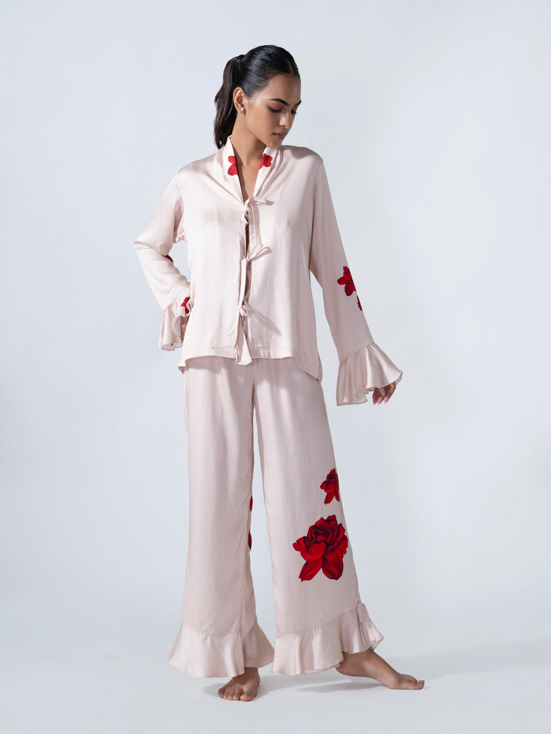 Rose Sorbet Ruffle PJ Set – Luxury Pajama Set for Women in Soft Pastel