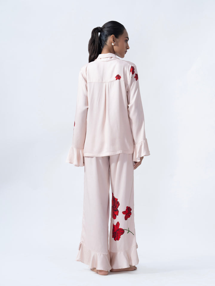 Chic and Cozy Rose Sorbet Ruffle PJ Set – Luxury Pyjama Set Nightwear