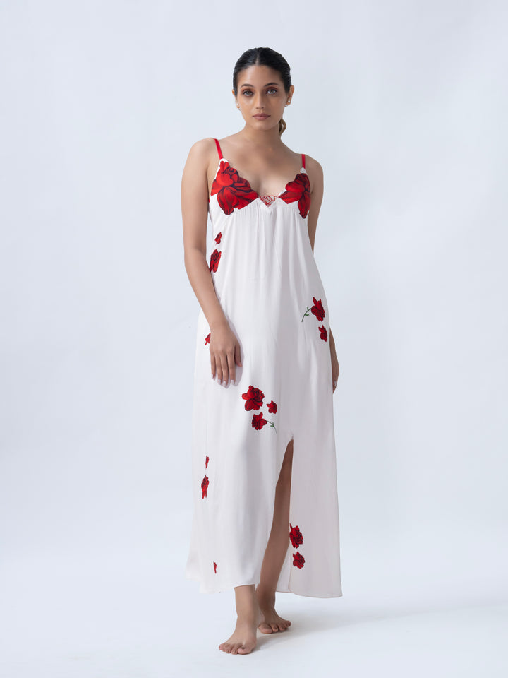 Lovers & Roses Long Slip For Women – Floral Midi Dress for Women in Soft Summer Fabric