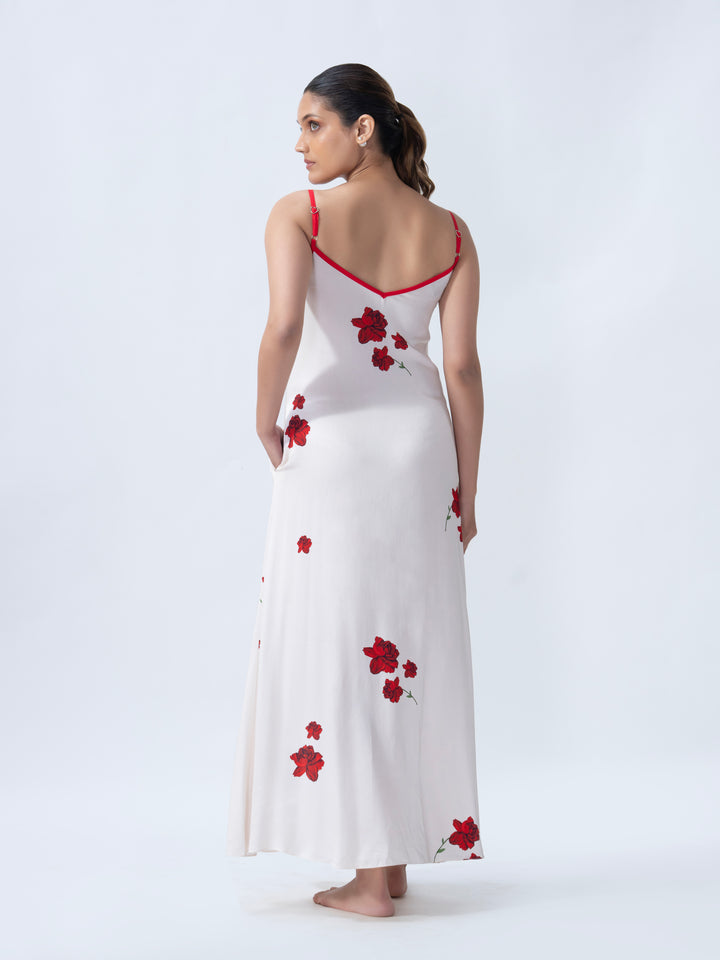 Lovers & Roses Long Slip – Summer Midi Dress for Women in Breezy Floral Design