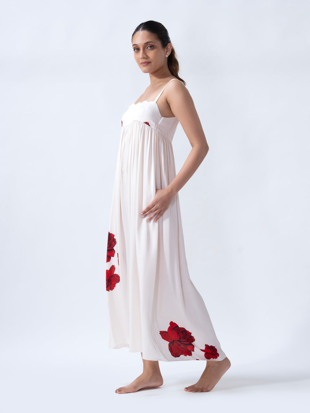 Women Lovers & Roses Home Dress – Floral Midi Dress For Everyday Loungewear