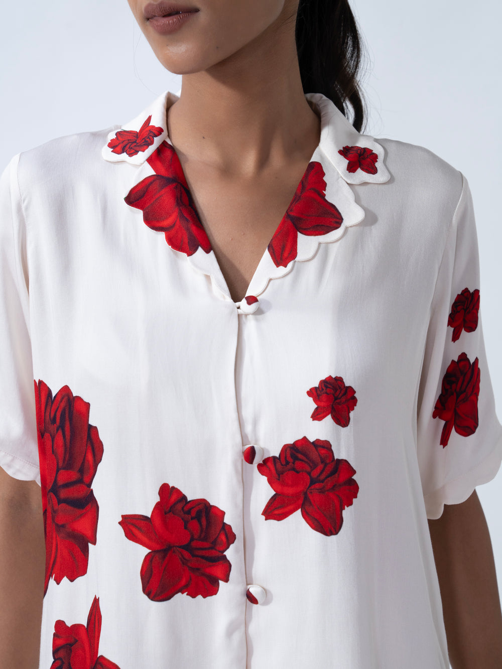 Cozy Lovers & Roses Scallop PJ Set – Elegant Womens Pyjama Sets for Lounging