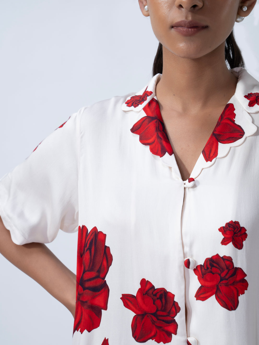 Lovers & Roses Scallop PJ Short Set designed as a camisole and shorts set with feminine scallop edges