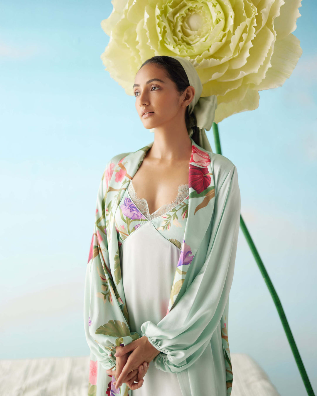 Celeste Floral Dream Silk Robe & Slip Set - Full Length