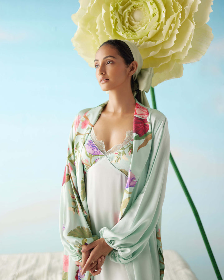 Celeste Floral Dream Silk Robe & Slip Set - Full Length