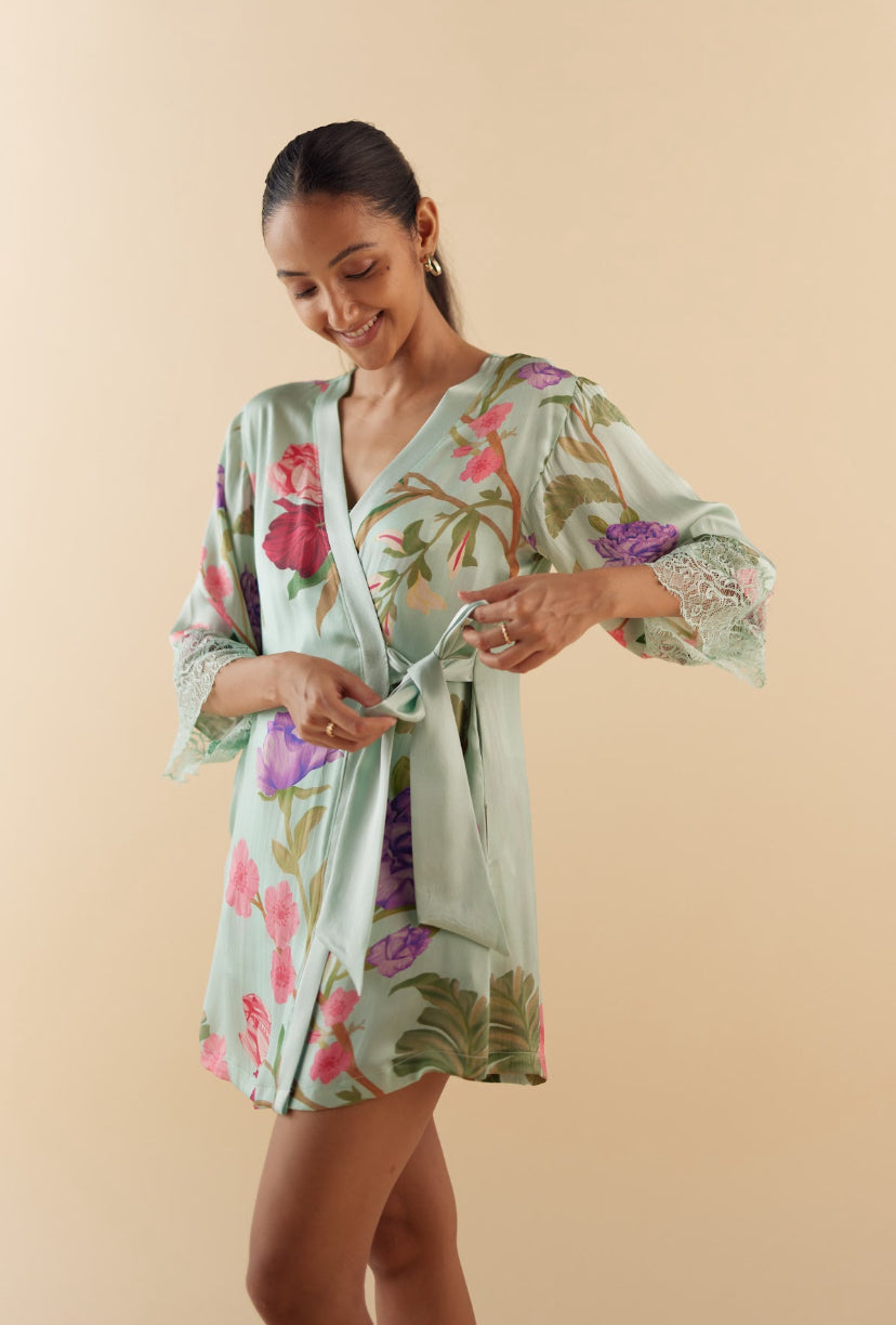 Celeste Floral Dream Silk Robe & Slip Set