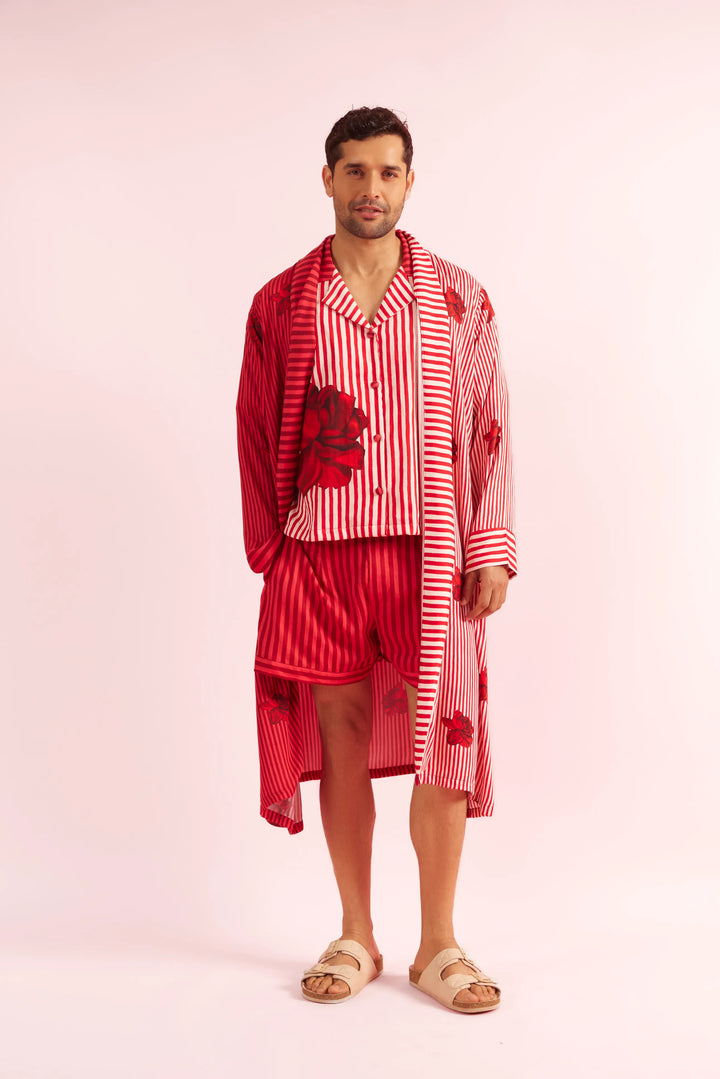 Mad Love Striped Classic Men's Robe, shirt & Shorts set