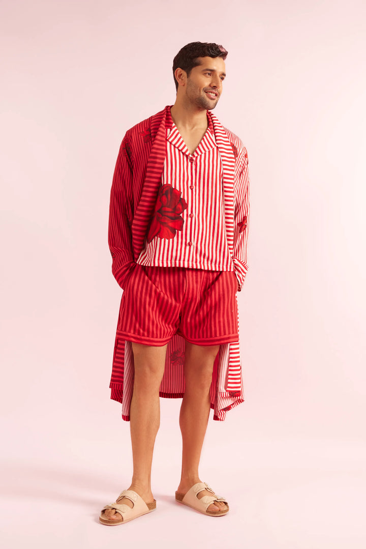 Mad Love Striped Classic Men's Robe, shirt & Shorts set