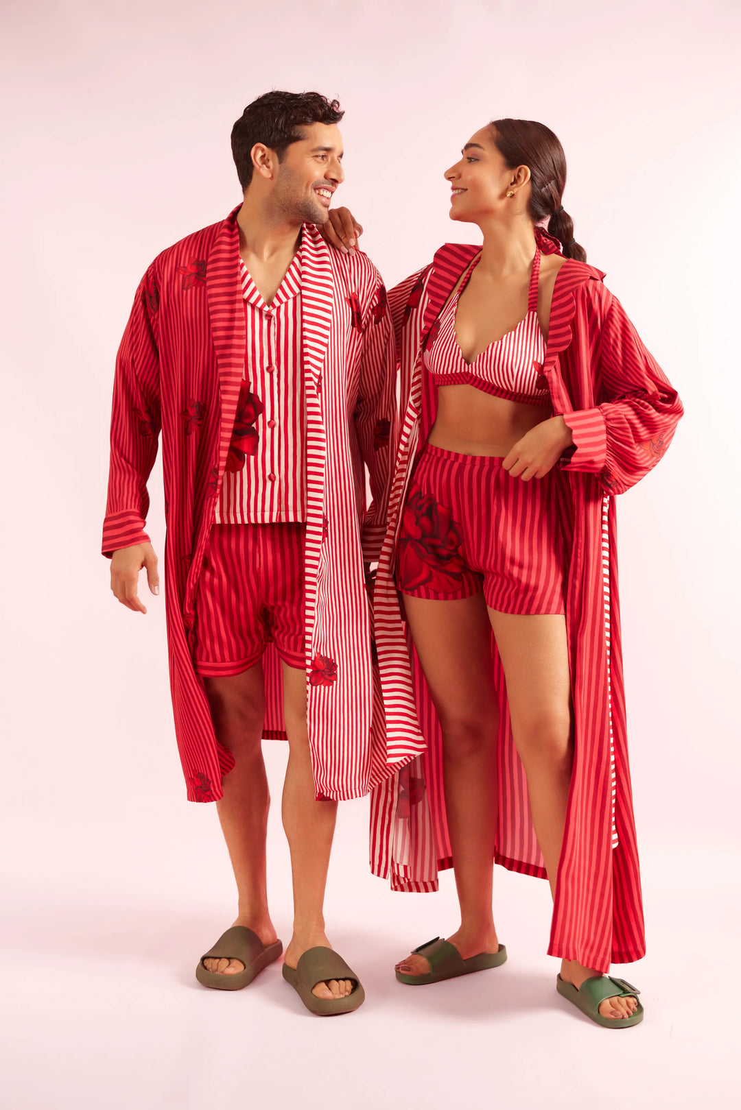 Mad Love Striped Robe & Shorts Couple set