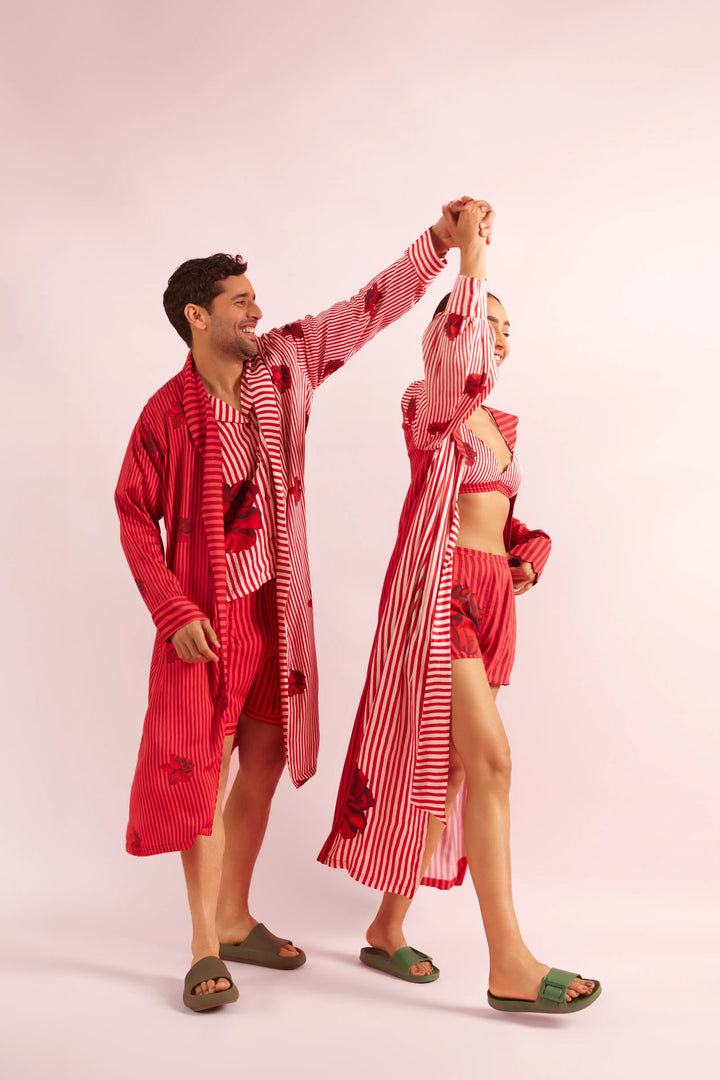 Mad Love Striped Robe & Shorts Couple set