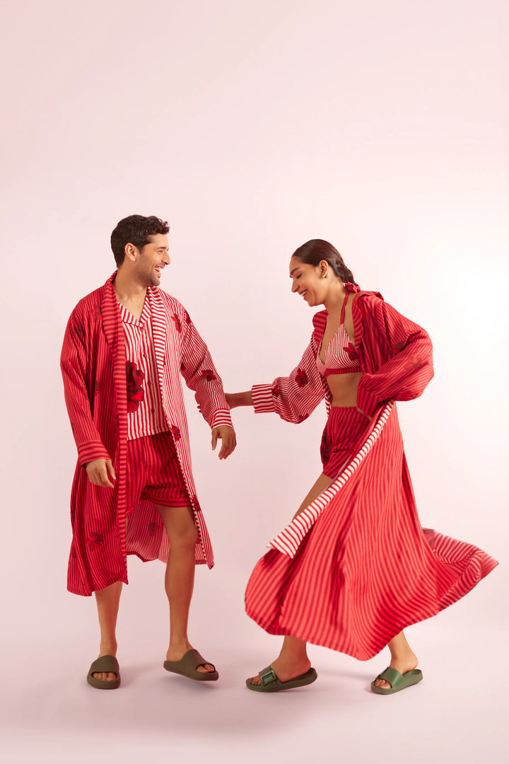 Mad Love Striped Robe & Shorts Couple set