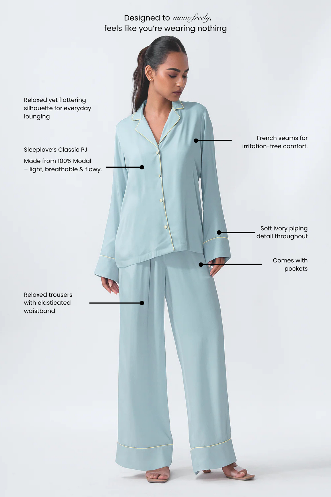Full-Sleeved Pajama Set in Celeste Blue
