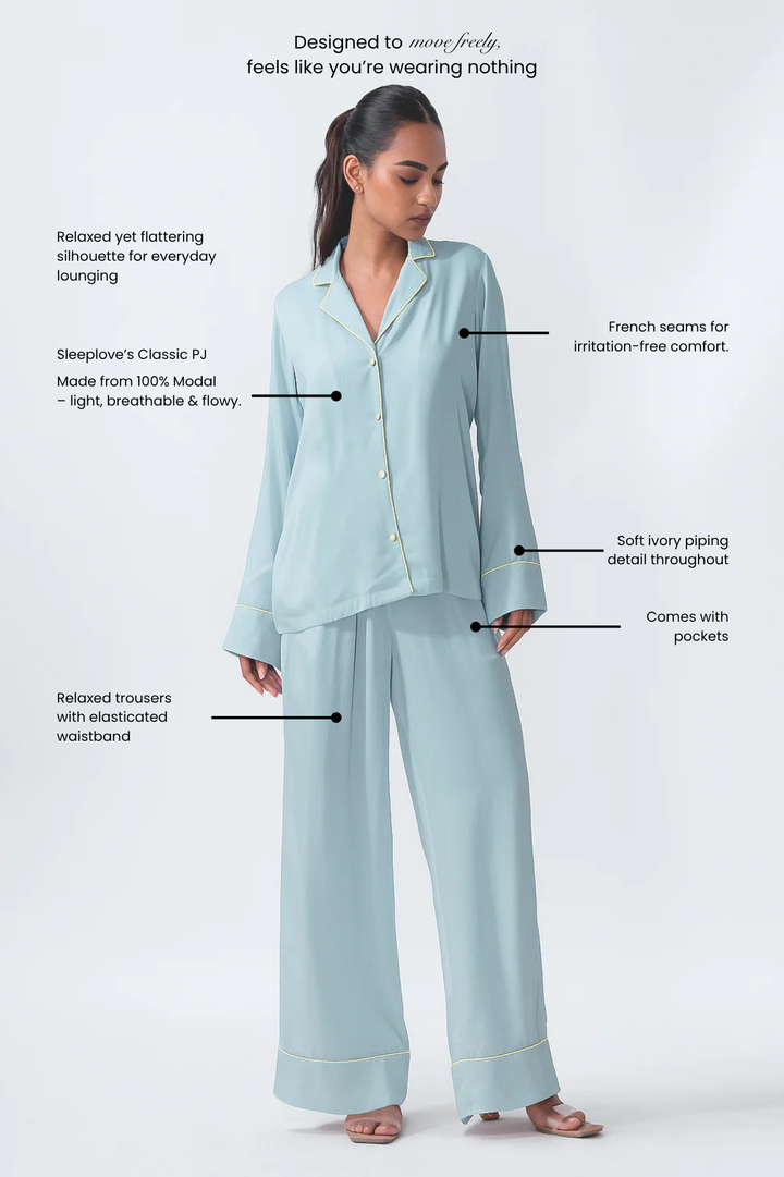 Full-Sleeved Pajama Set in Celeste Blue