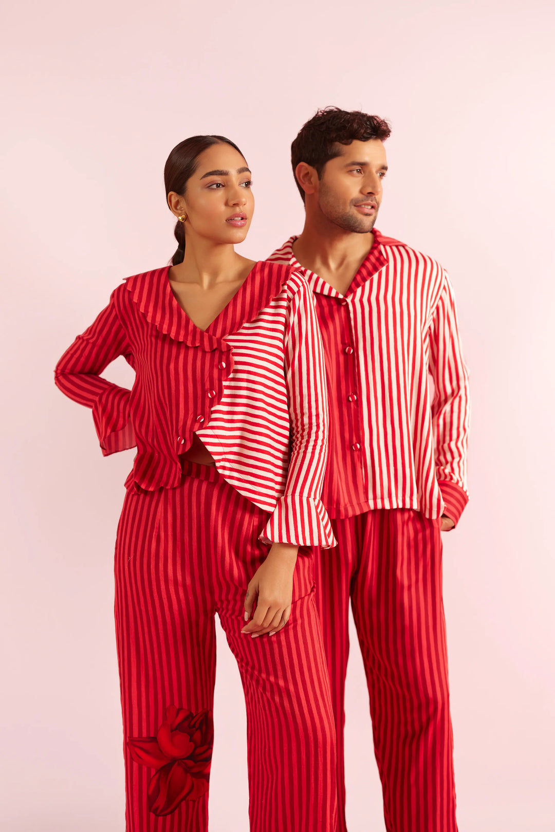 Mad Love Red Striped Classic Couple PJ set