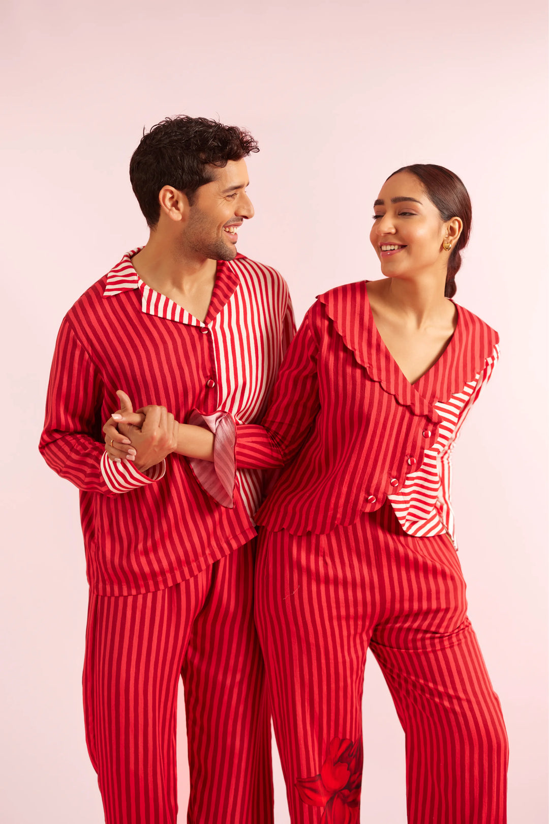 Mad Love Red Striped Classic Couple PJ set