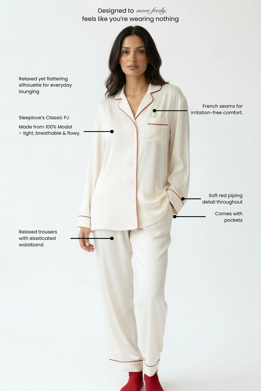 Ivory & Red Piped Modal PJ Set