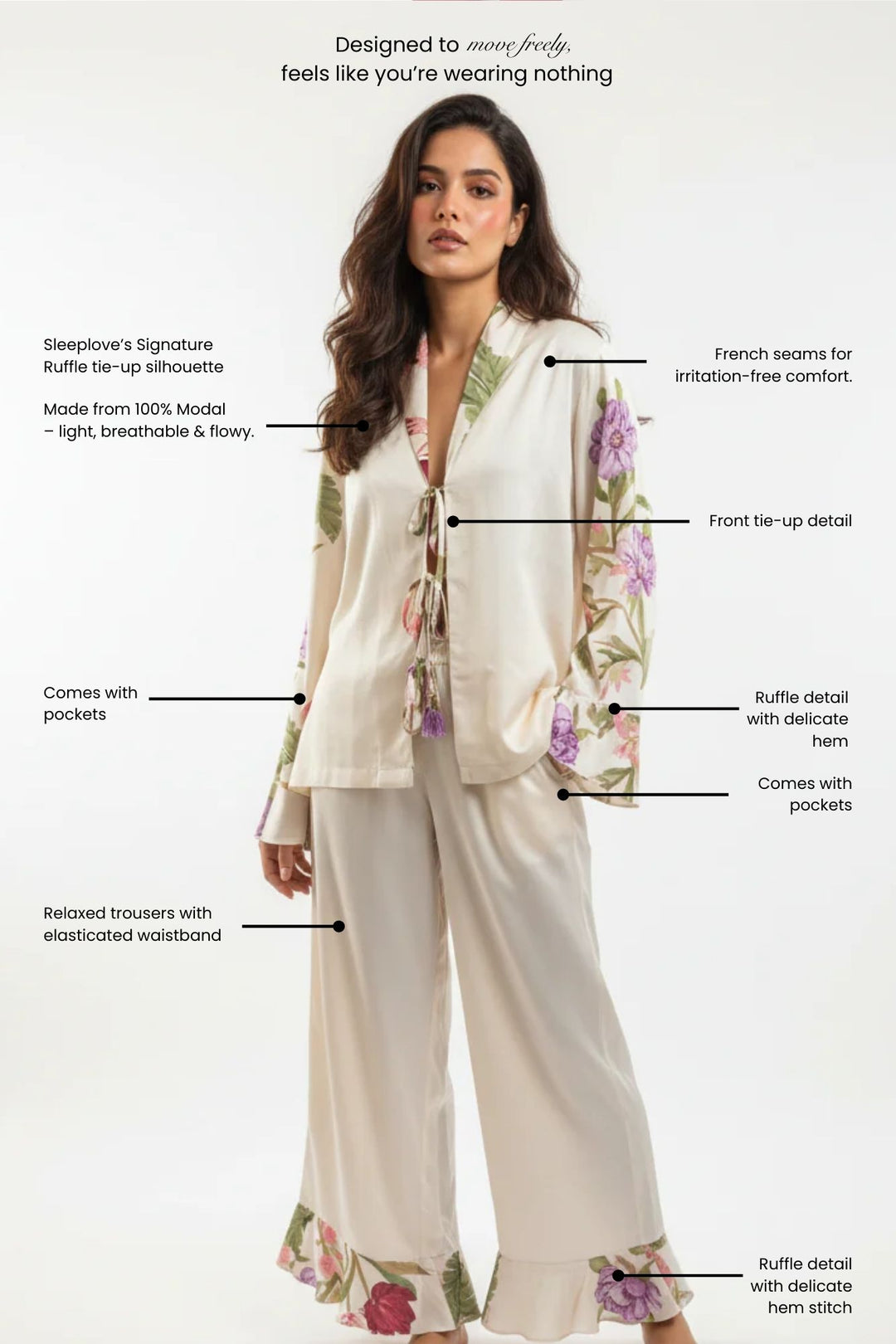 Ivory Paradise Ruffle Modal Pajama set