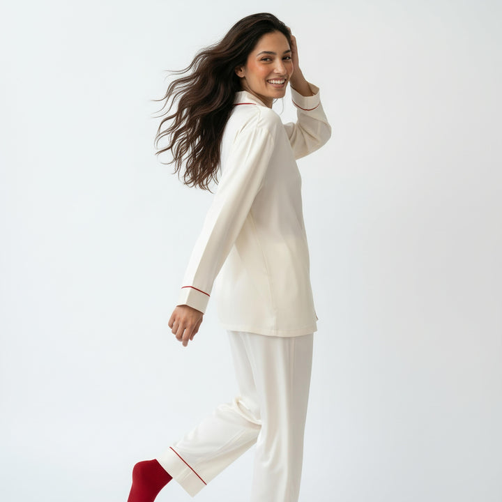 Ivory & Red Piped Modal PJ Set