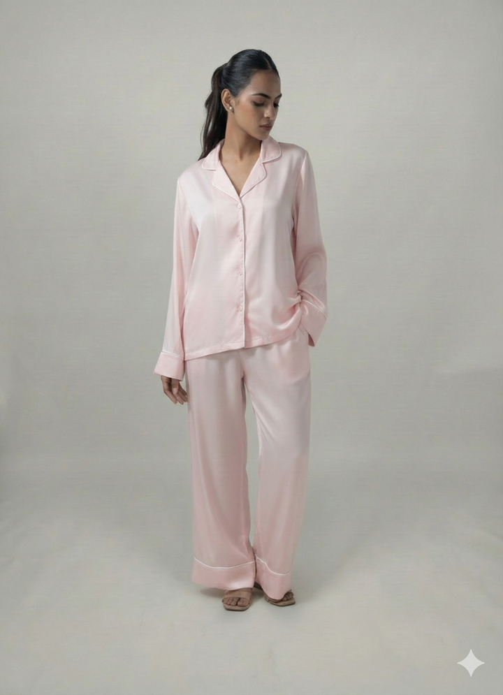 Full-Sleeved Pajama Set in Rose