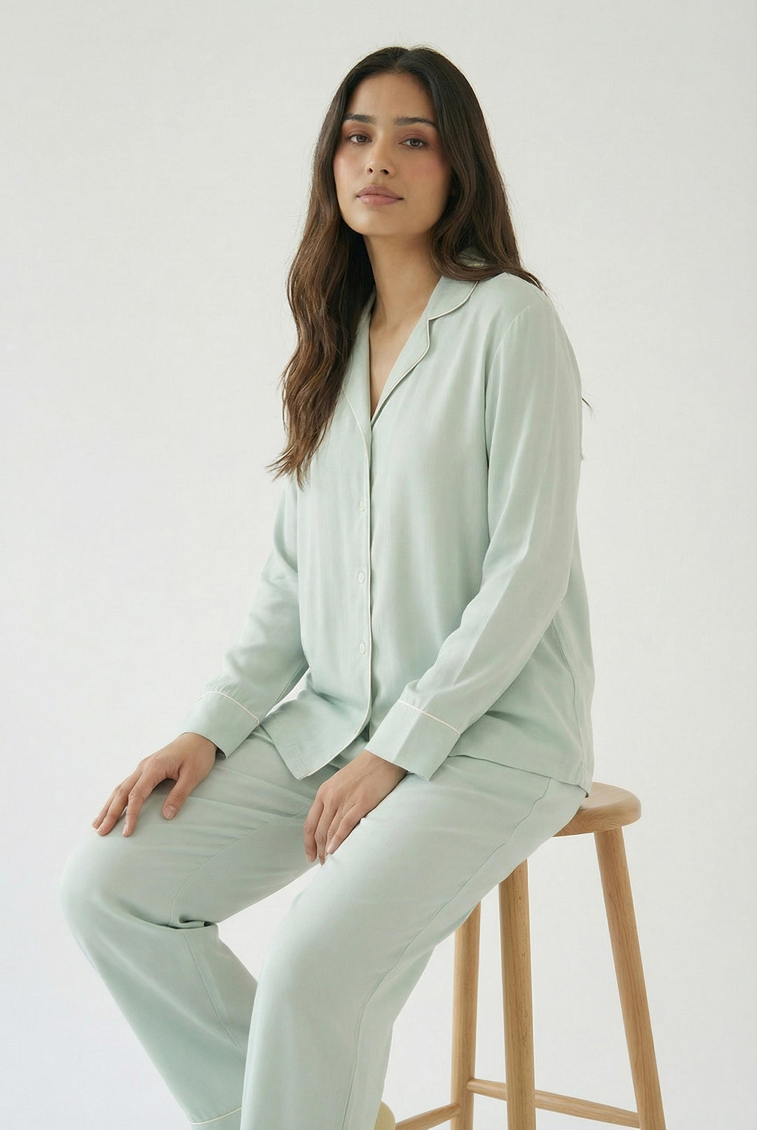 Celeste Blue Solid Pajama Set