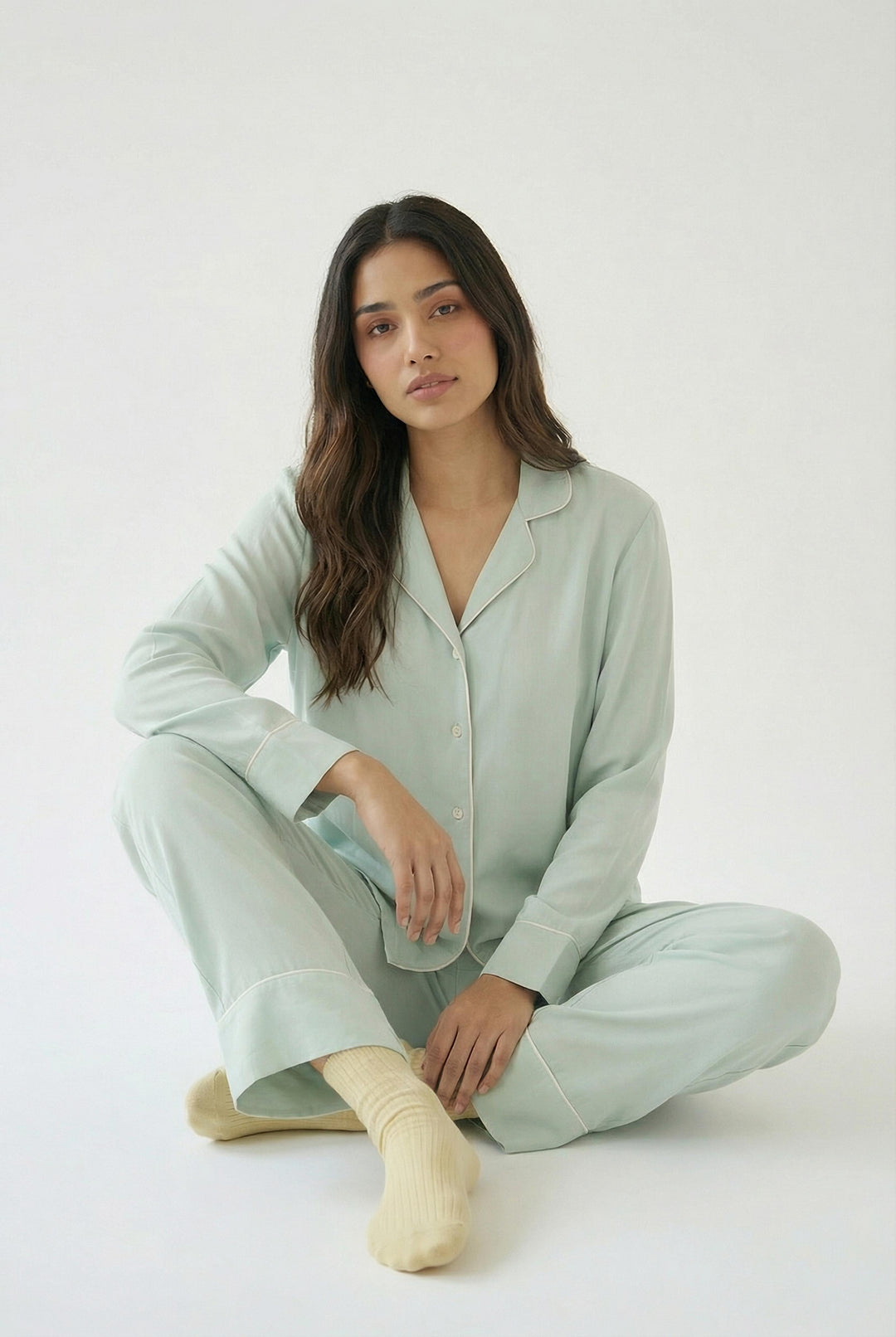 Celeste Blue Solid Pajama Set