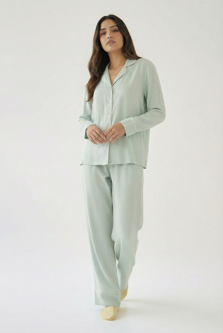 Celeste Blue Solid Pajama Set