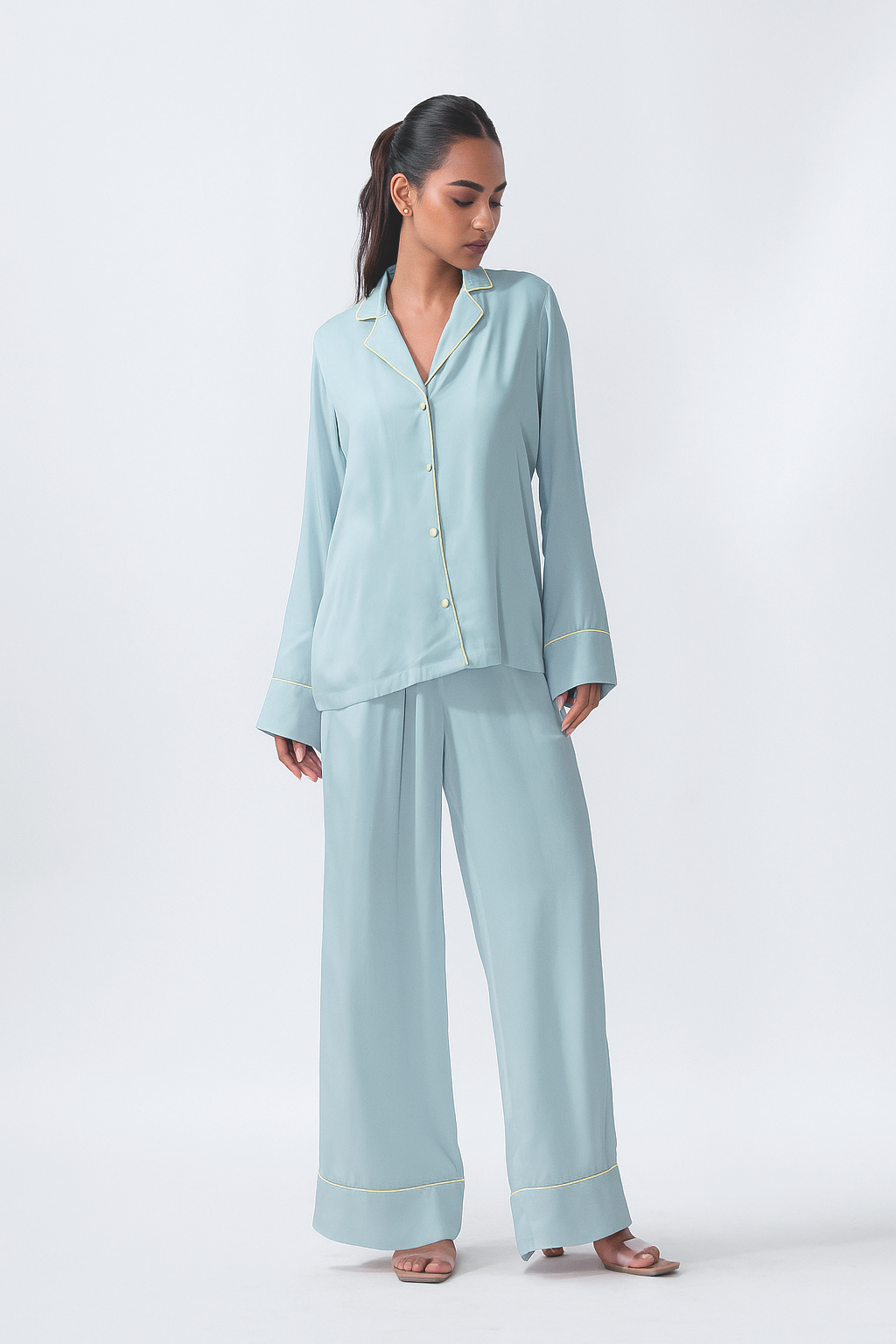 Full-Sleeved Pajama Set in Celeste Blue