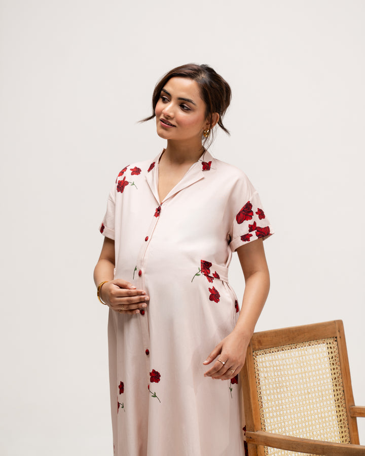 Rose Sorbet Maternity Shirt Dress