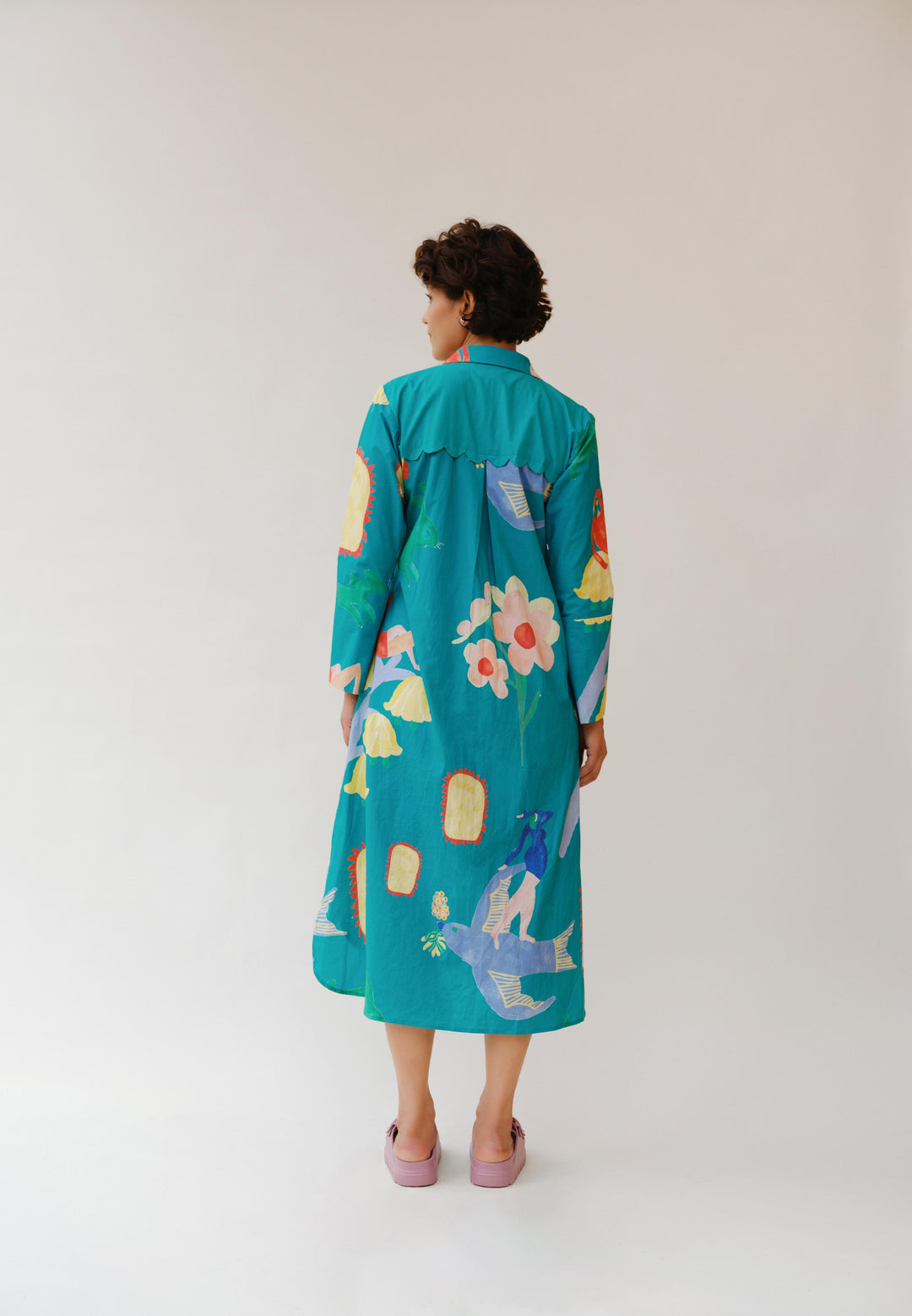 Summer Child Printed Shirt Dress in Teal