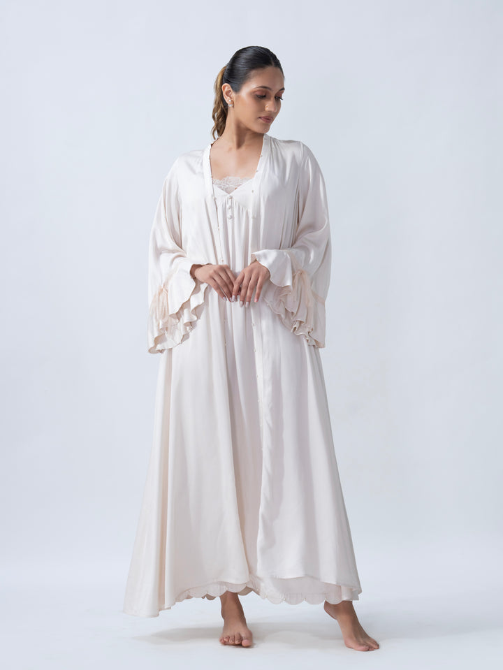 Ivory Ruffle Long Robe
