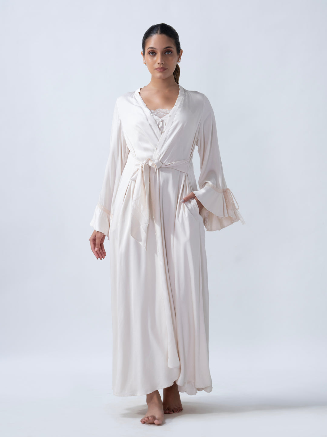 Ivory Ruffle Long Robe