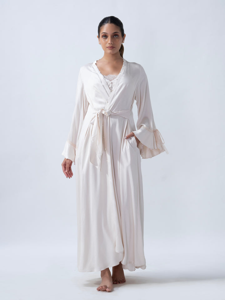 Ivory Ruffle Long Robe
