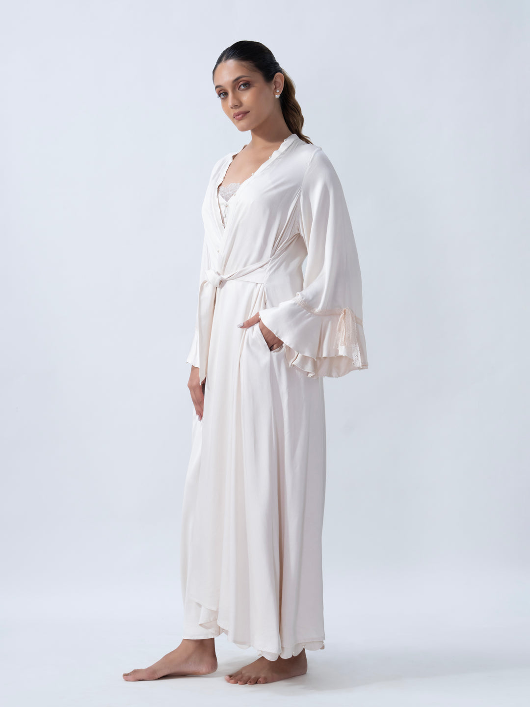 Ivory Ruffle Long Robe