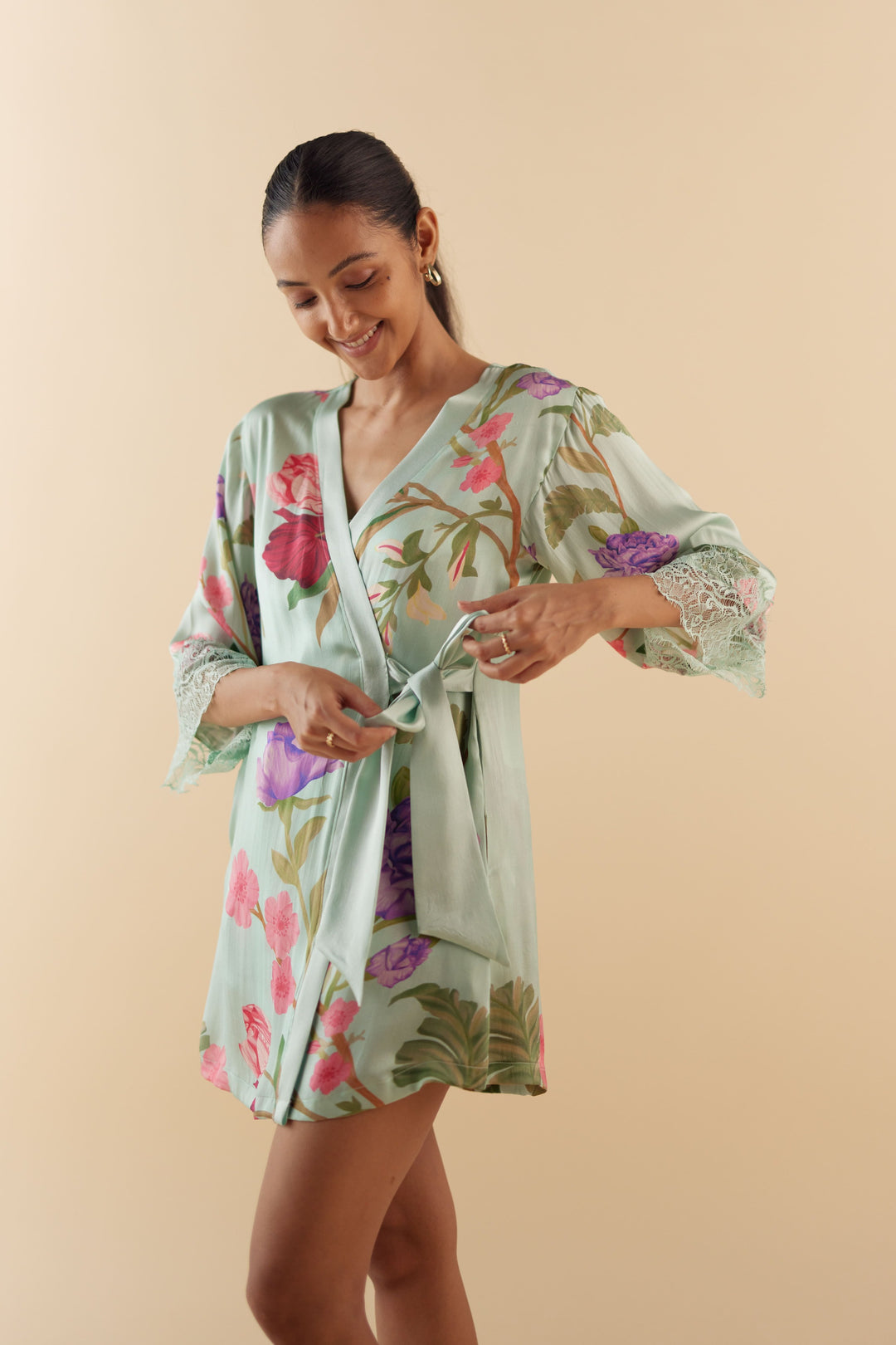 Celeste Blue Floral Dream Silk Robe