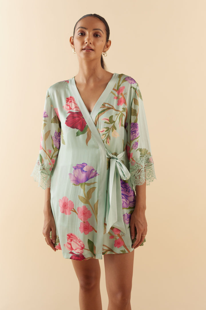 Celeste Blue Floral Dream Silk Robe