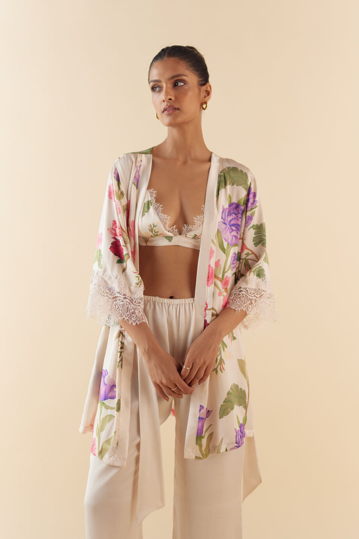 Floral Dream Short Silk Robe