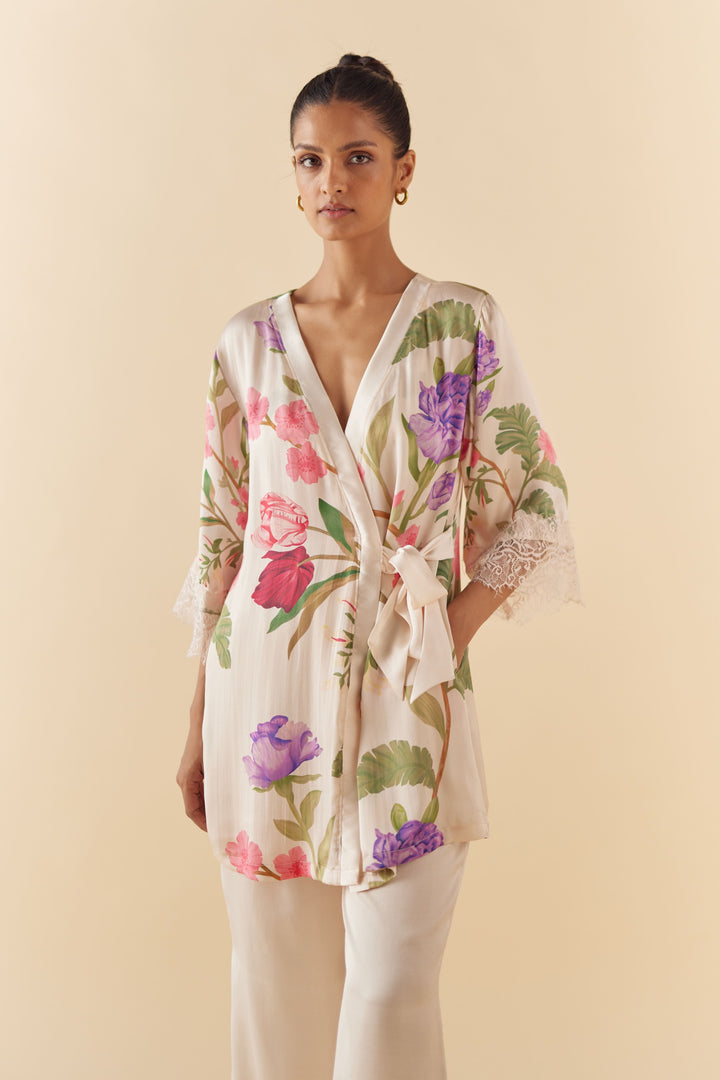 Floral Dream Short Silk Robe