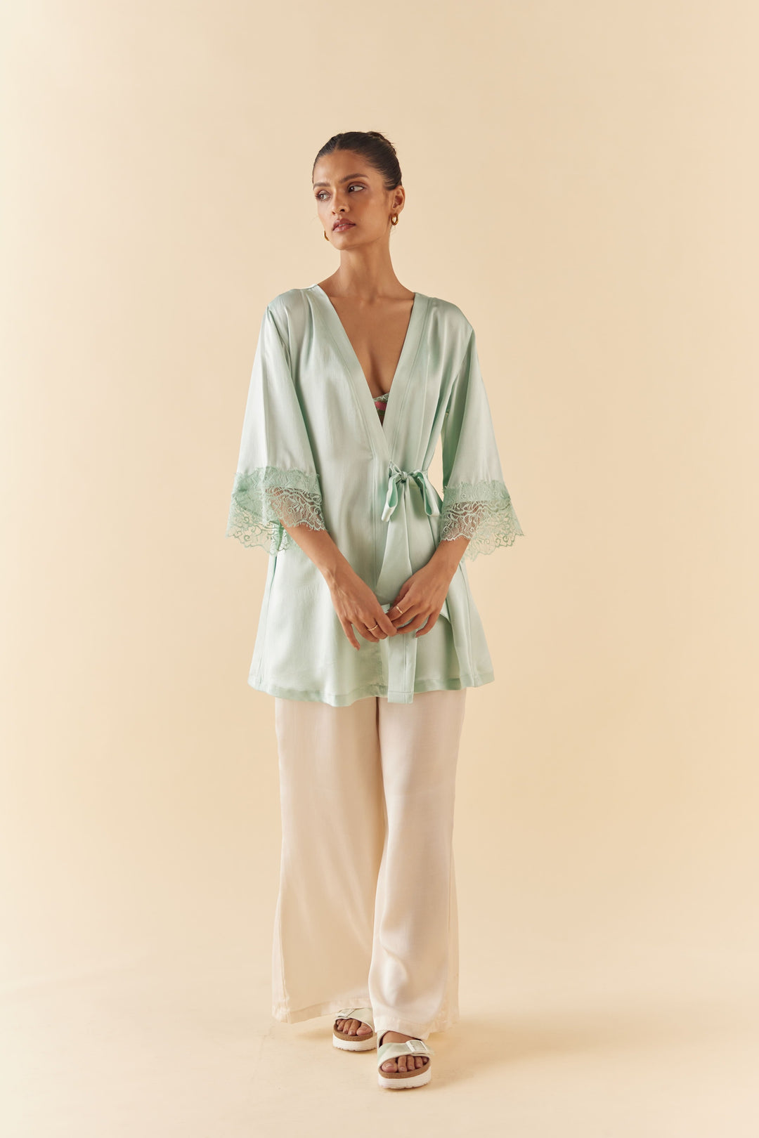 Pure Silk Robe in Celeste Blue