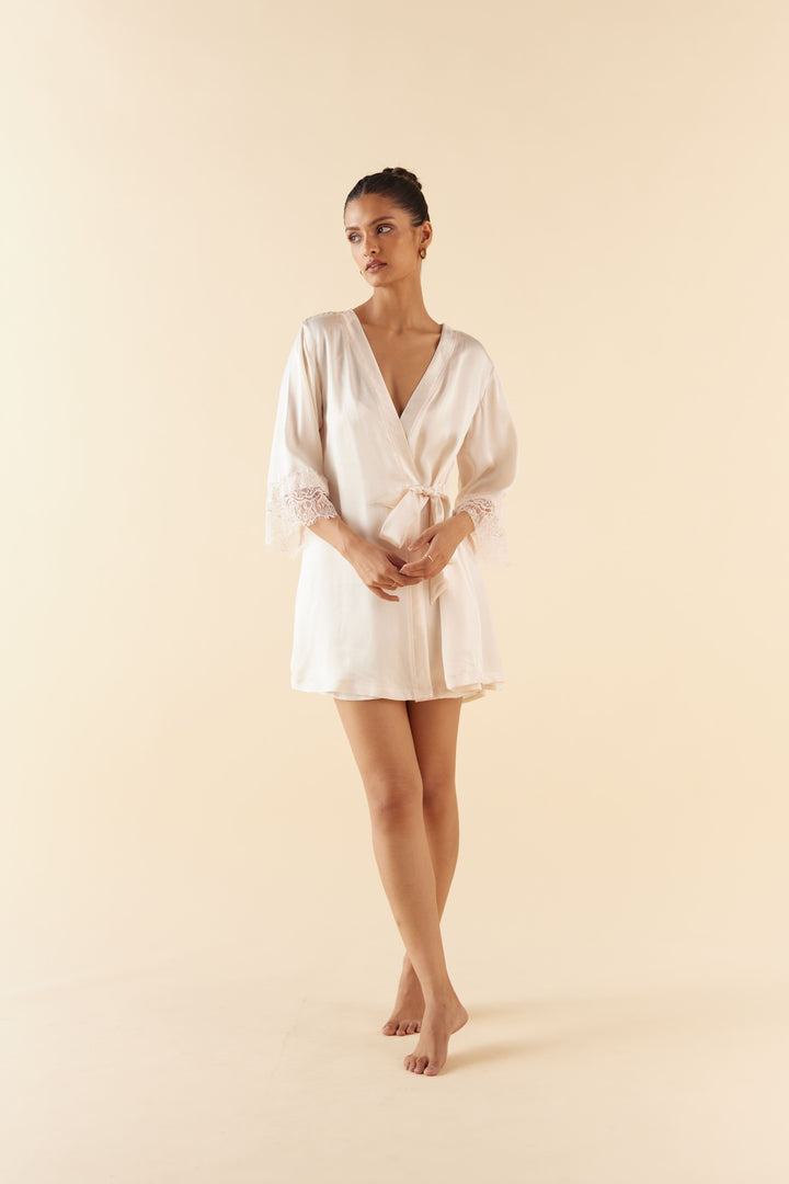 Pure Silk Robe in Ivory White