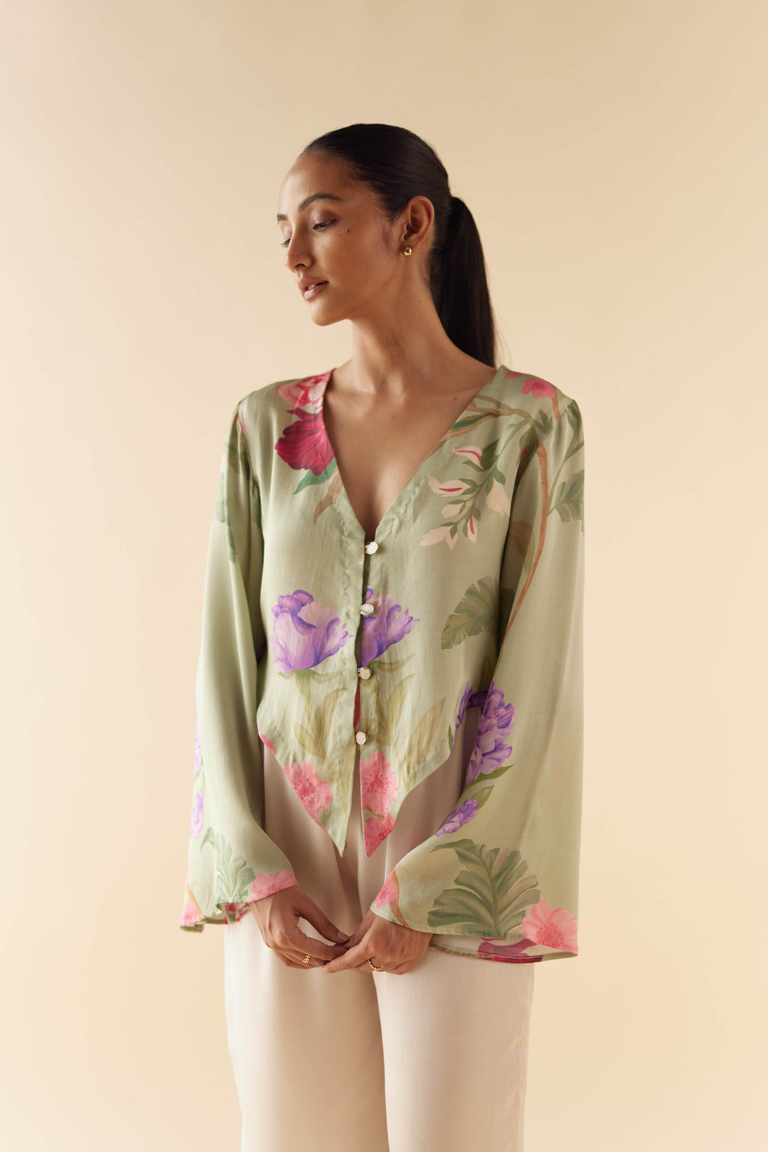 Jade Floral Dream V Lounge Shirt