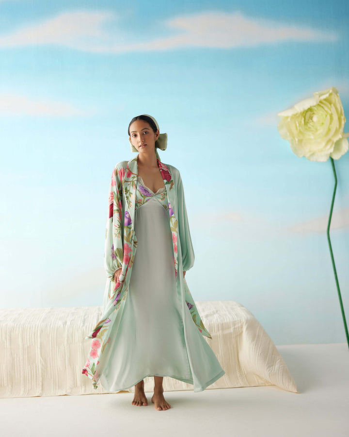 Celeste Floral Dream Silk Robe & Slip Set - Full Length