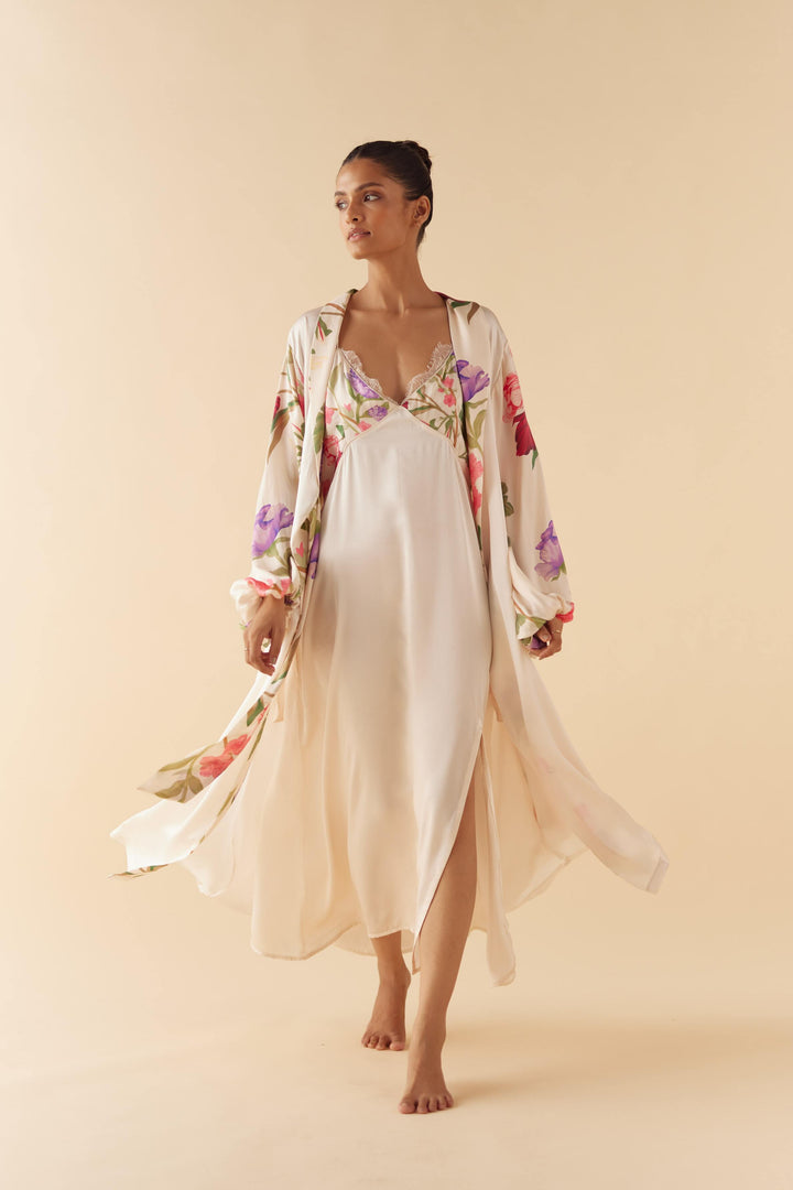 Floral Dream Silk Robe & Slip Set - Full Length