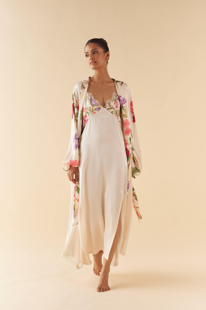 Floral Dream Silk Robe & Slip Set - Full Length