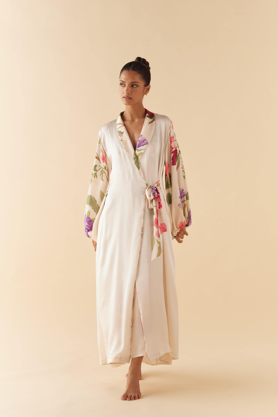 Ivory Floral Dream Silk Robe