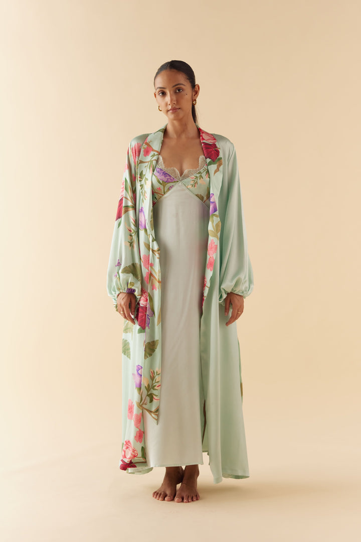 Celeste Floral Dream Silk Robe & Slip Set - Full Length