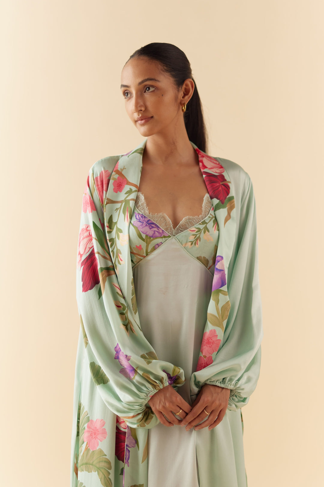 Celeste Floral Dream Silk Robe & Slip Set - Full Length