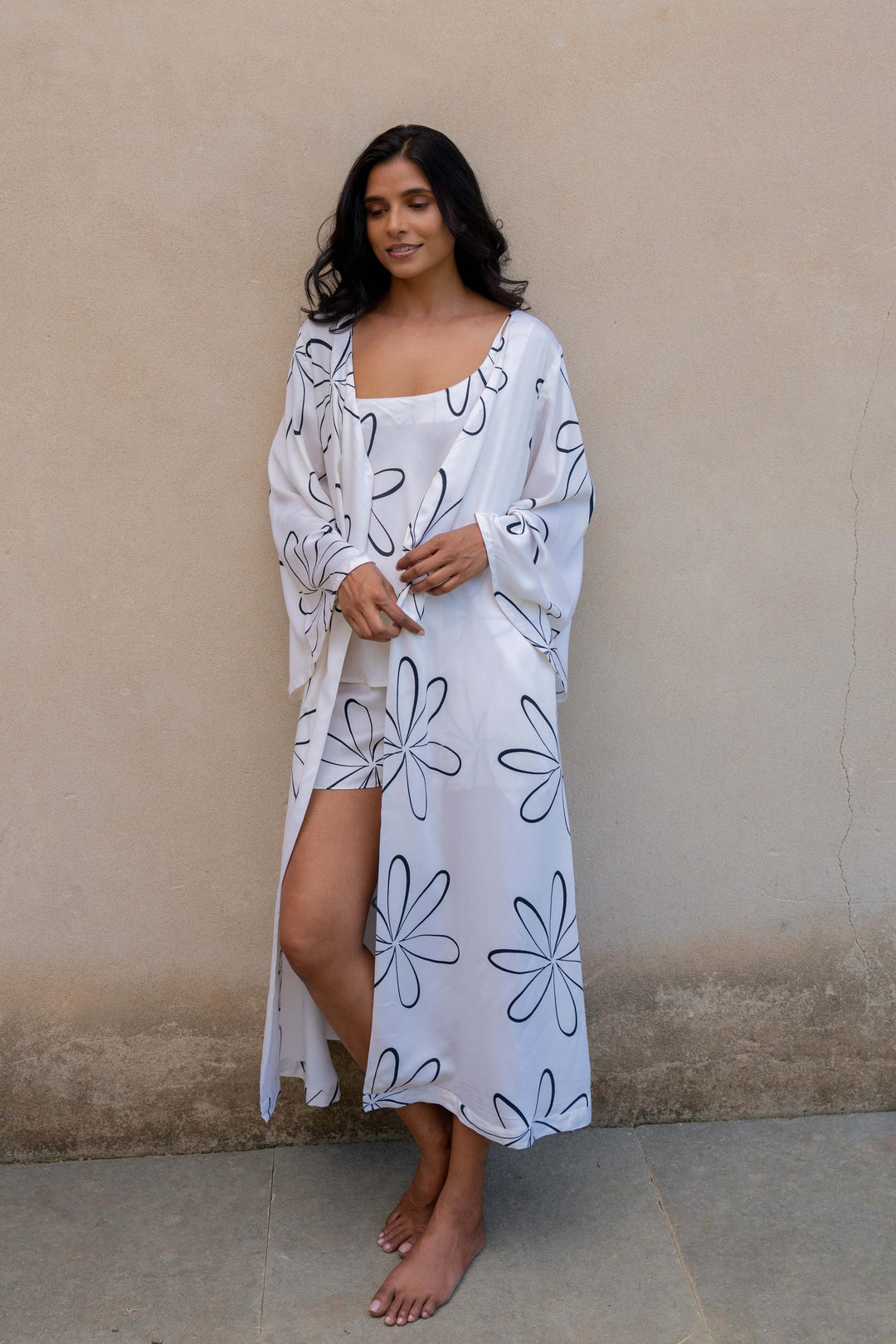 printed camisole and robe set