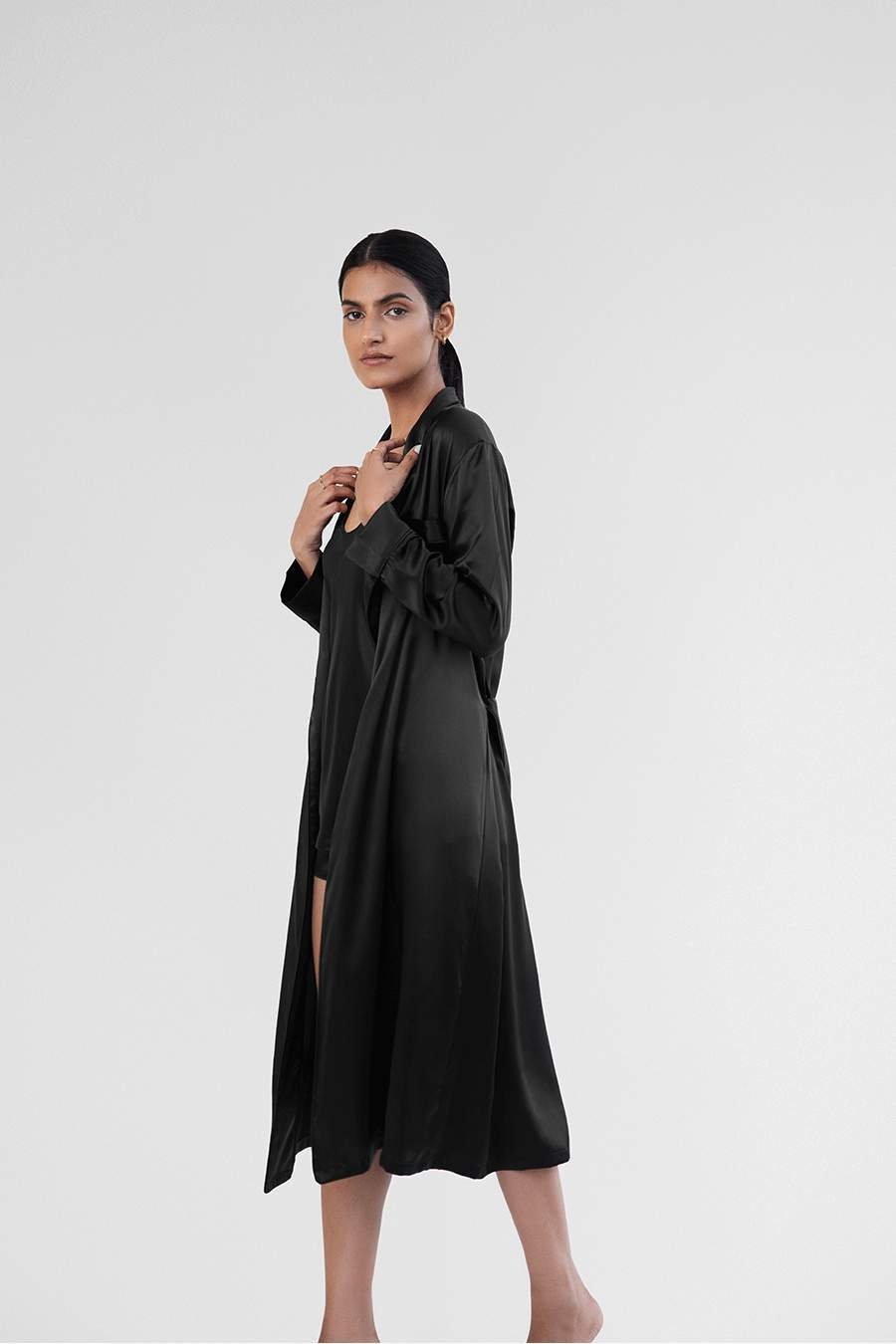 Midnight Black Silk Robe - SleepLove