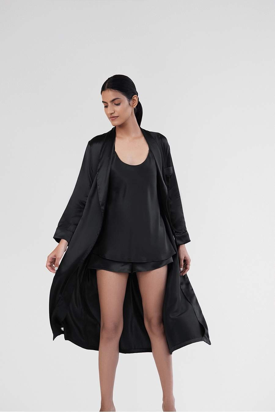 Luxury Robe in Midnight Black Silk 